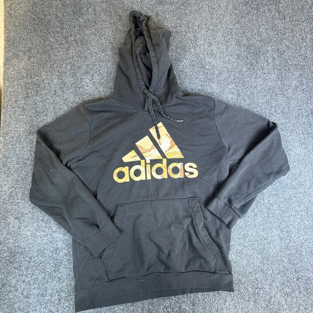 Adidas Hoodie Mens L Black Desert Camo Logo Fleece Lined Windproof Outdoor READ‎